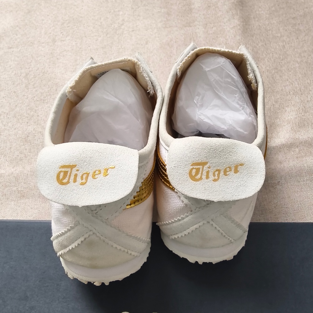 Onitsuka Tiger by Asics Women's White Sneakers with Metallic Gold Stripes - Picture 6 of 12